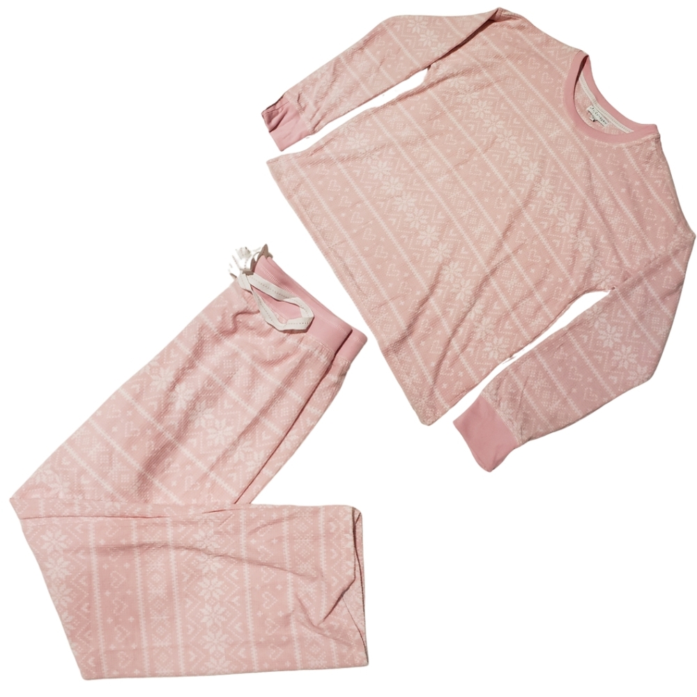 PJ Salvage Women's Heart Fair Isle 2 Piece Pajama Set Pink NWT